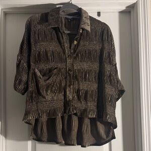 Golden Brown Button Down velour oversized high low J. NNA Shirt for Women